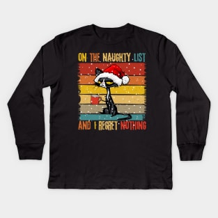 On The Naughty List And I Regret Nothing Black Cat Santa Kids Long Sleeve T-Shirt